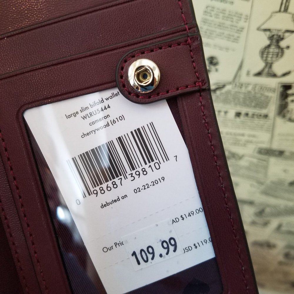 Large Slim Cameron Bifold Wallet Cherry Kate Spade - Picture 2 of 8